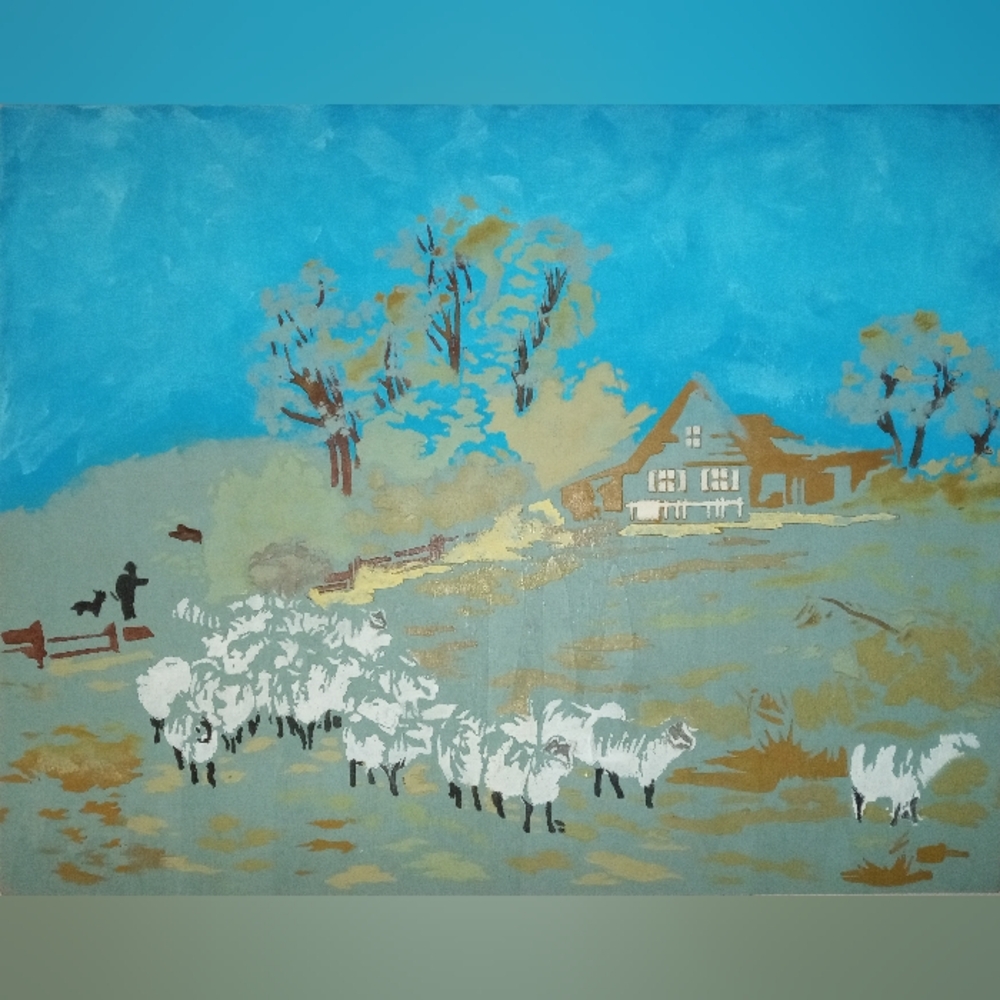 Pastoral landscape painting in acrylic 11x14 on wood panel